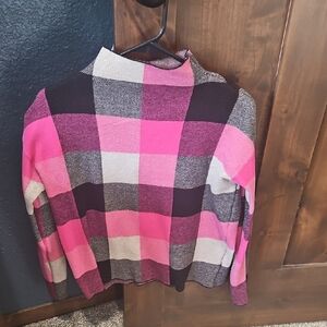 Tahari Women's Turtleneck Sweater in Pink and Gray Plaid
